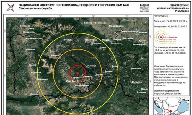Лек трус от 3,3 по Рихтер край Гоце Делчев