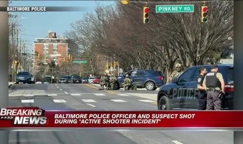 Въоръжен мъж бе убит при сигнал за обир в Балтимор, в инцидента е ранен полицай ВИДЕО
